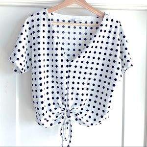 Zara Keyhole Polka Dot Top